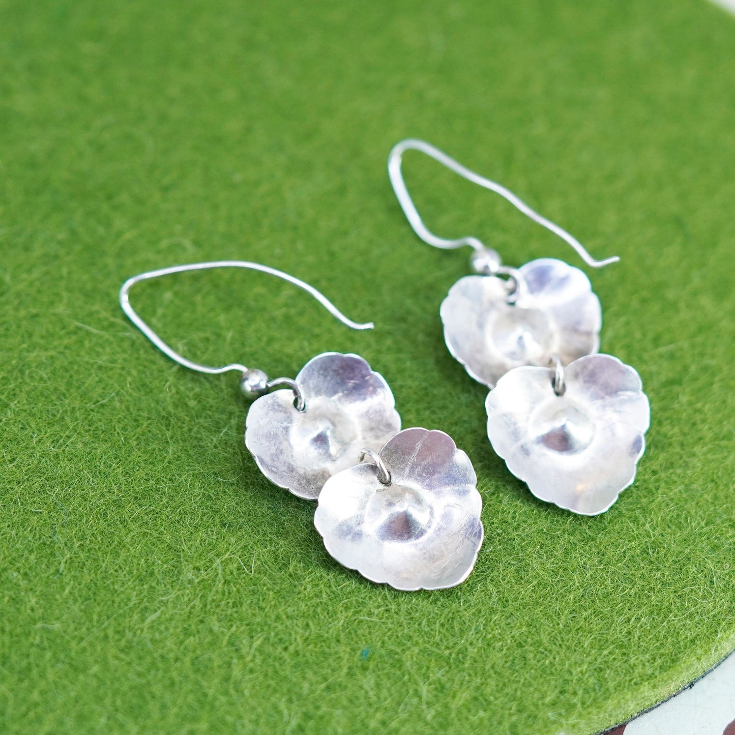 Vintage Sterling silver handmade earrings, geometric drops, leaf drops