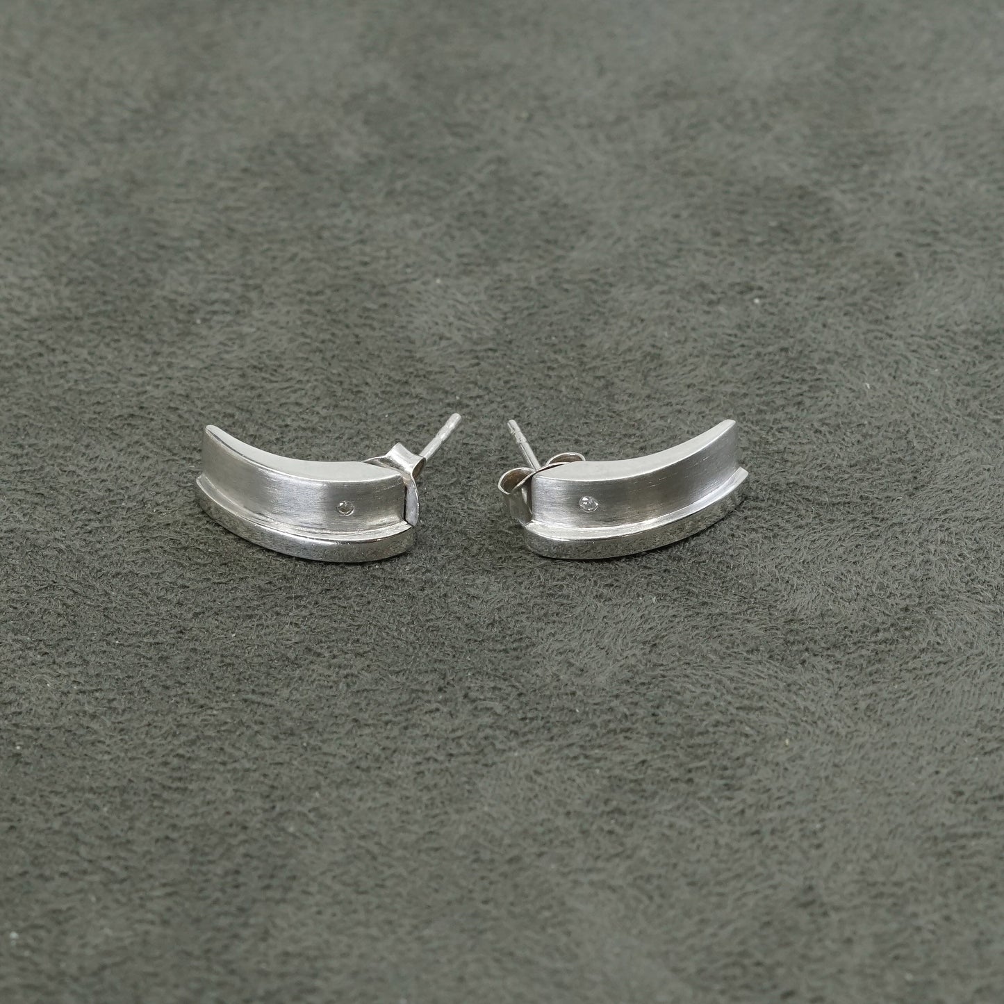 vtg GHA Sterling silver earrings with genuine diamond, modern 925 studs