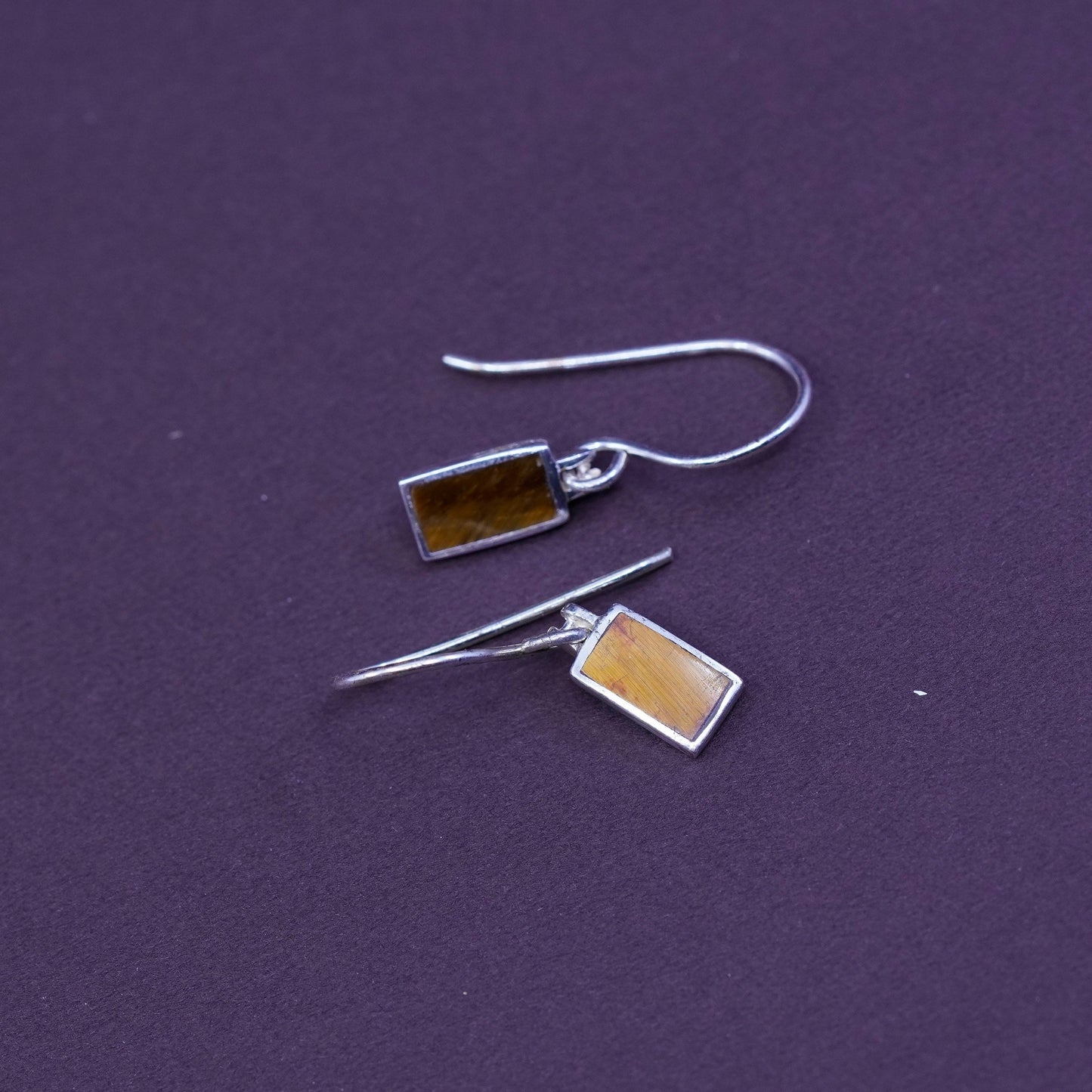 Vintage Sterling 925 silver handmade earrings with golden cat’s eye drops