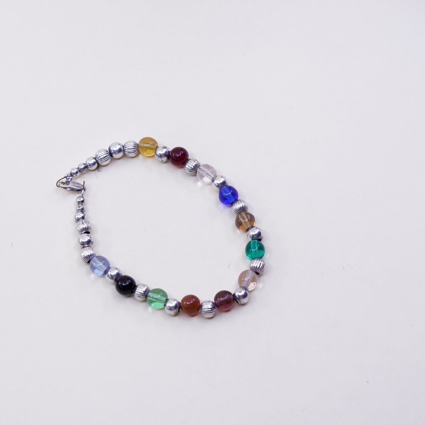6.5”, italy sterling silver bracelet, 925 beads chain w/ crystal charms jewelry