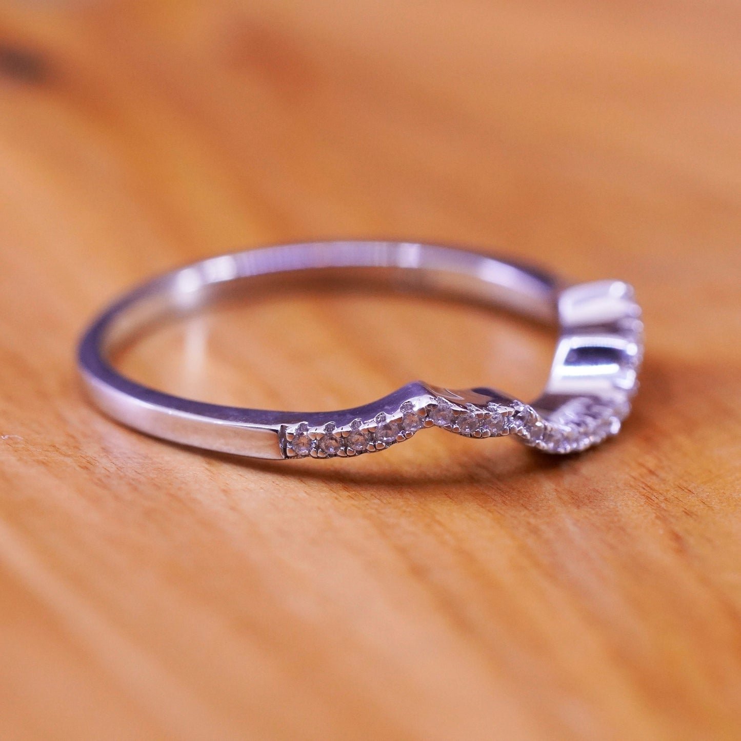 Size 9.5, vintage Sterling silver handmade ring, 925 stackable band with cz