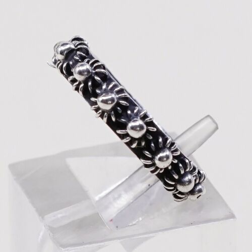 Size 4, Vtg stackable Sterling Silver Handmade Ring, Mexico 925 Band W/ Beads