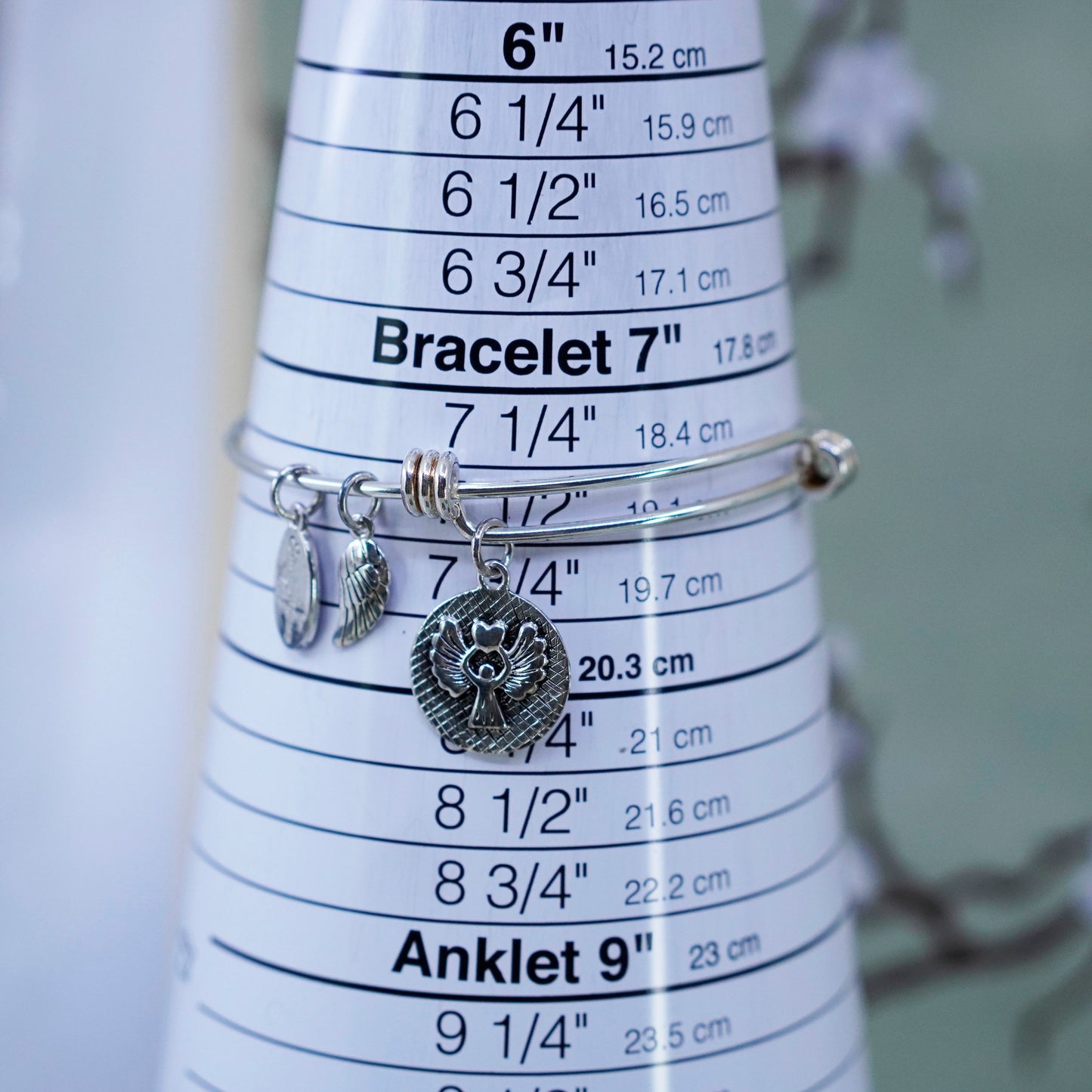 adjustable, sterling silver bracelet, 925 bangle with Guardian angel tag charm