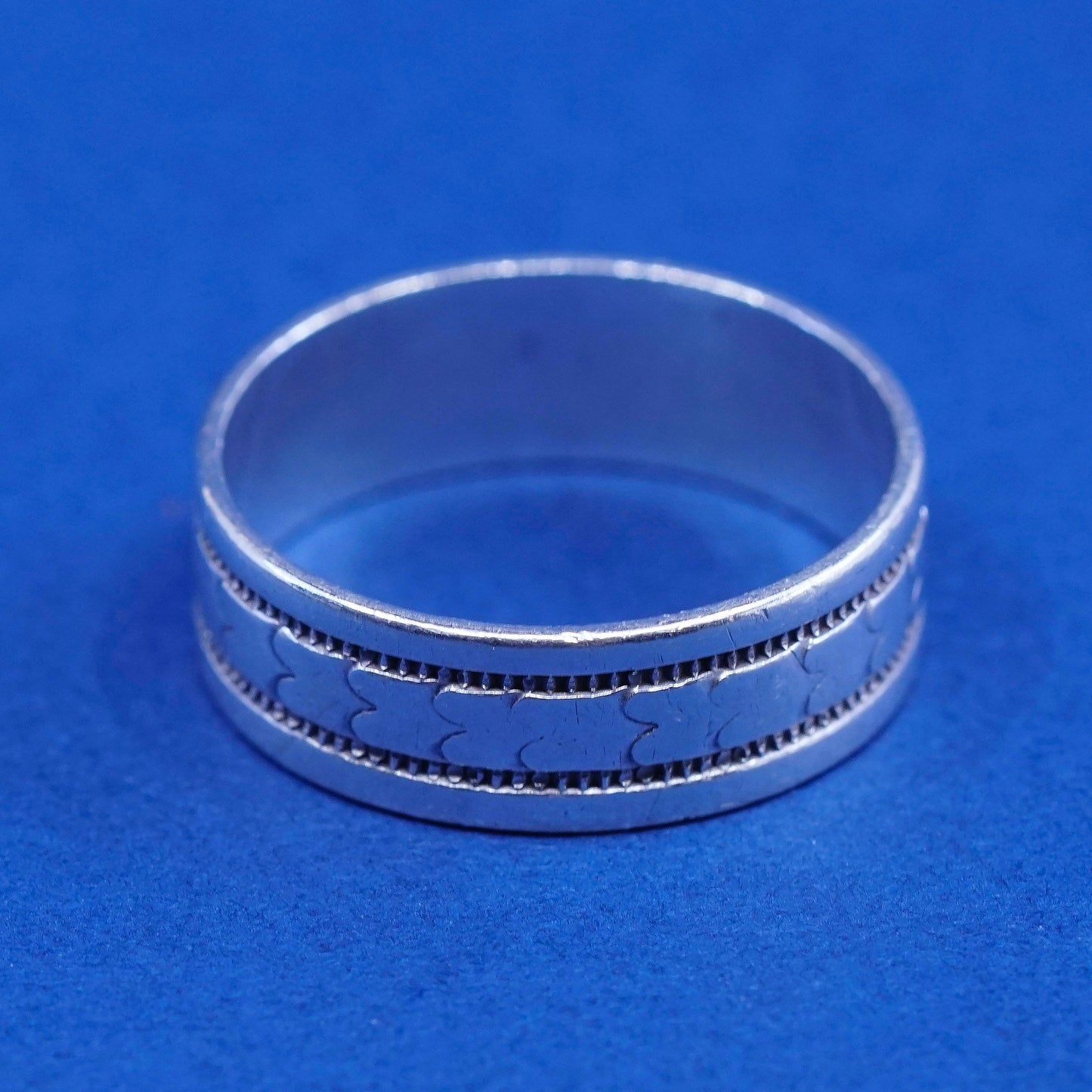sz 8, vtg Sterling silver handmade ring, southwestern 925 textured band