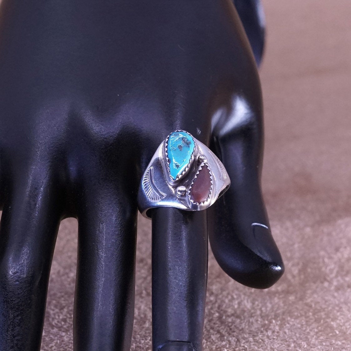 sz 11, Native American Sterling silver handmade ring, 925 w/ turquoise N carol