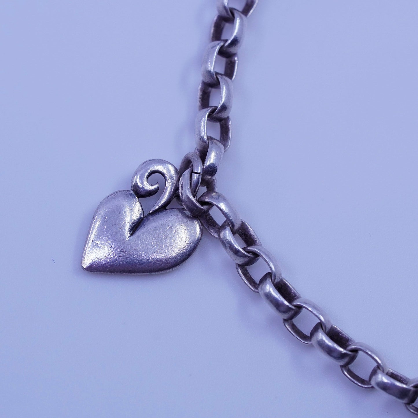 6.75”, AGAU Sterling silver bracelet, 925 bold circle chain heart pearl charms