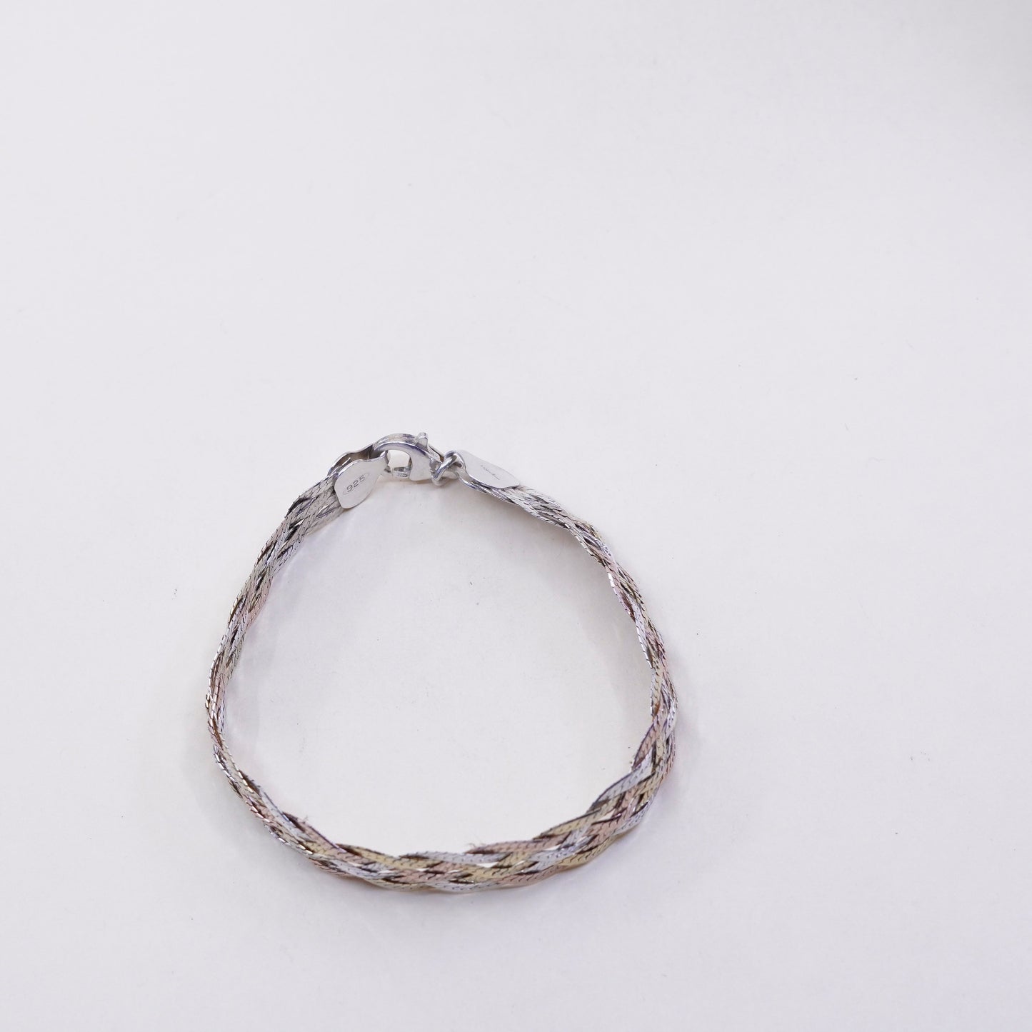 7”, Dyadema vermeil gold over sterling silver herringbone chain woven bracelet