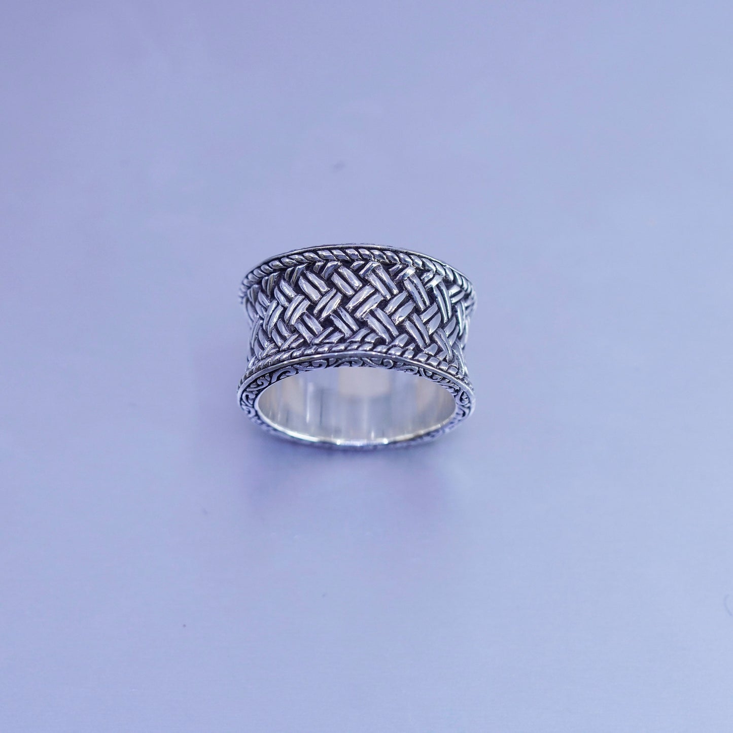 Size 8, vintage Sterling 925 silver handmade ring, woven braided cable band