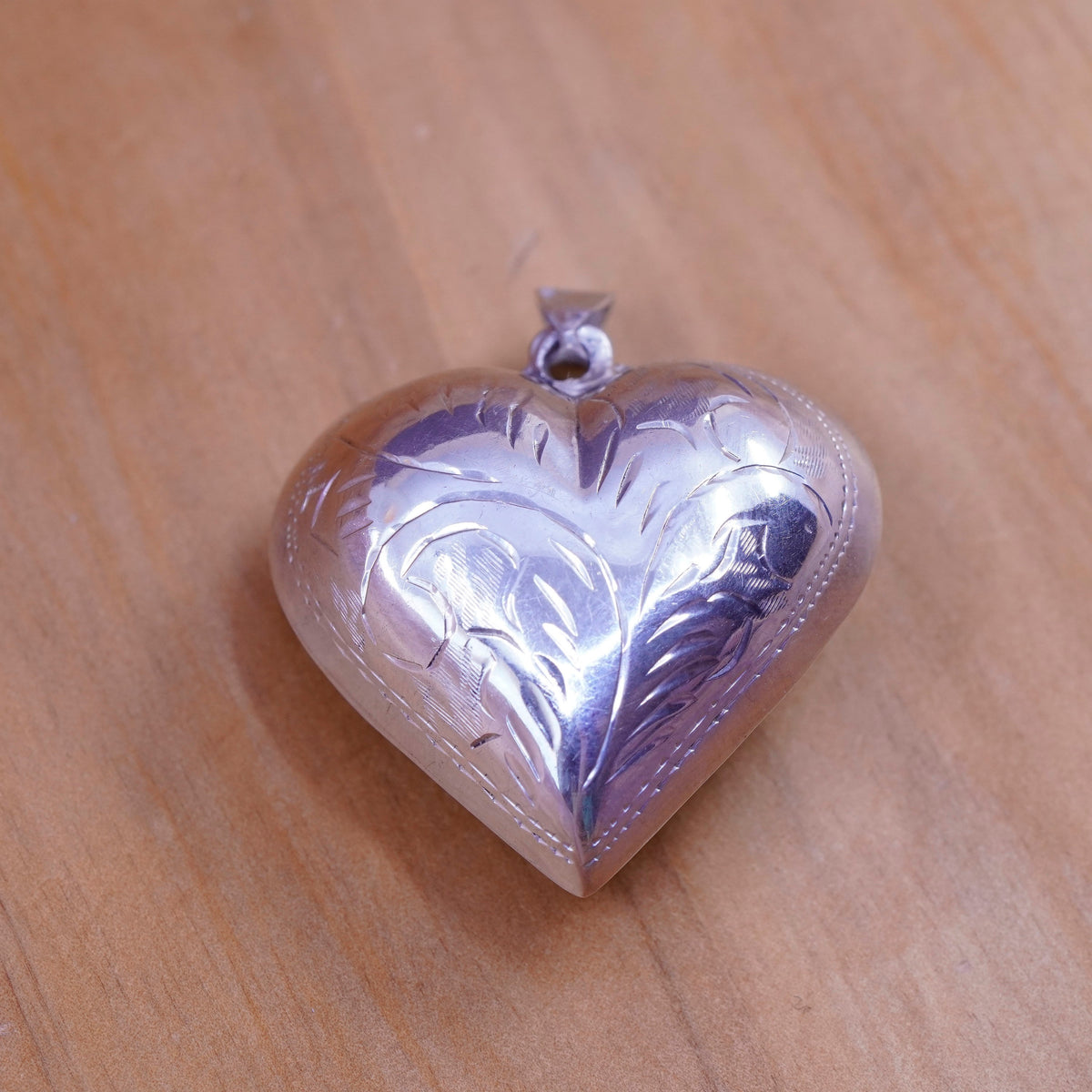 Vintage Sterling silver handmade heart pendant, puffy textured 925 heart