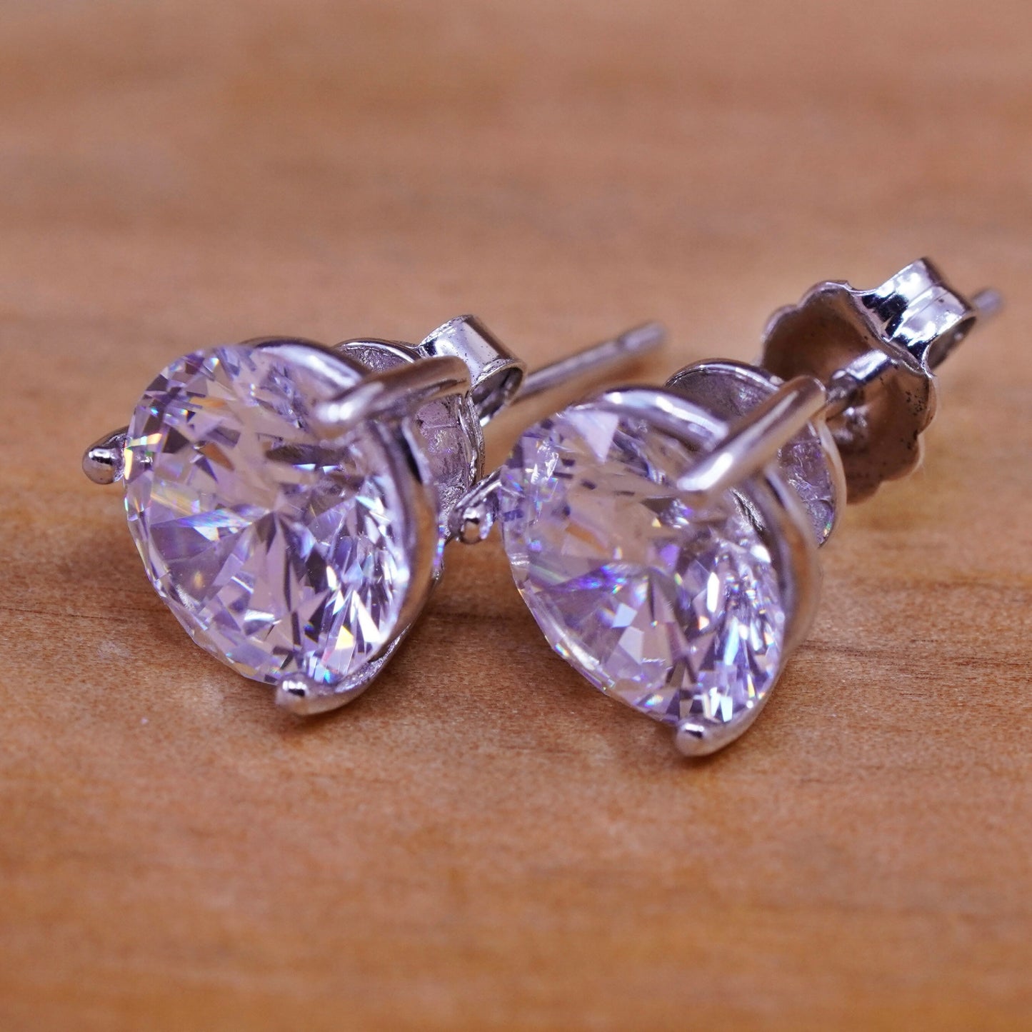 10mm, vintage Sterling silver clear round crystal studs, cz earrings