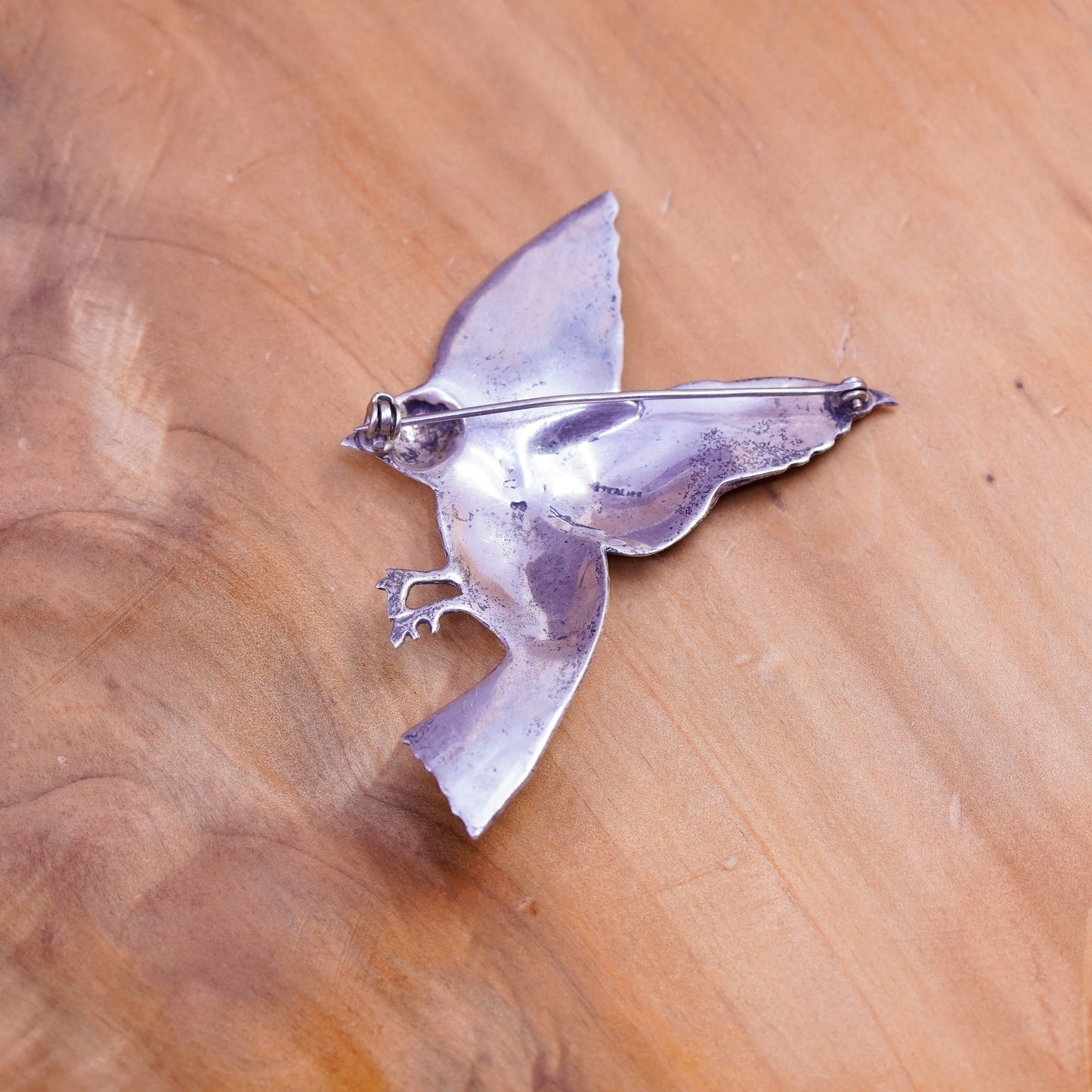 Vintage Native American handmade simple sterling 925 silver bird brooch pin
