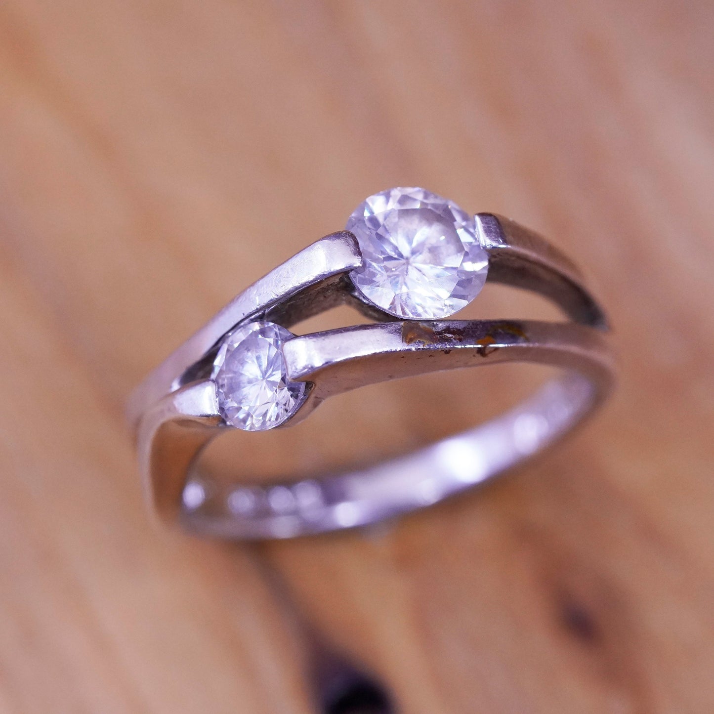 Size 7, vintage Sterling silver handmade ring, 925 engagement band with cz