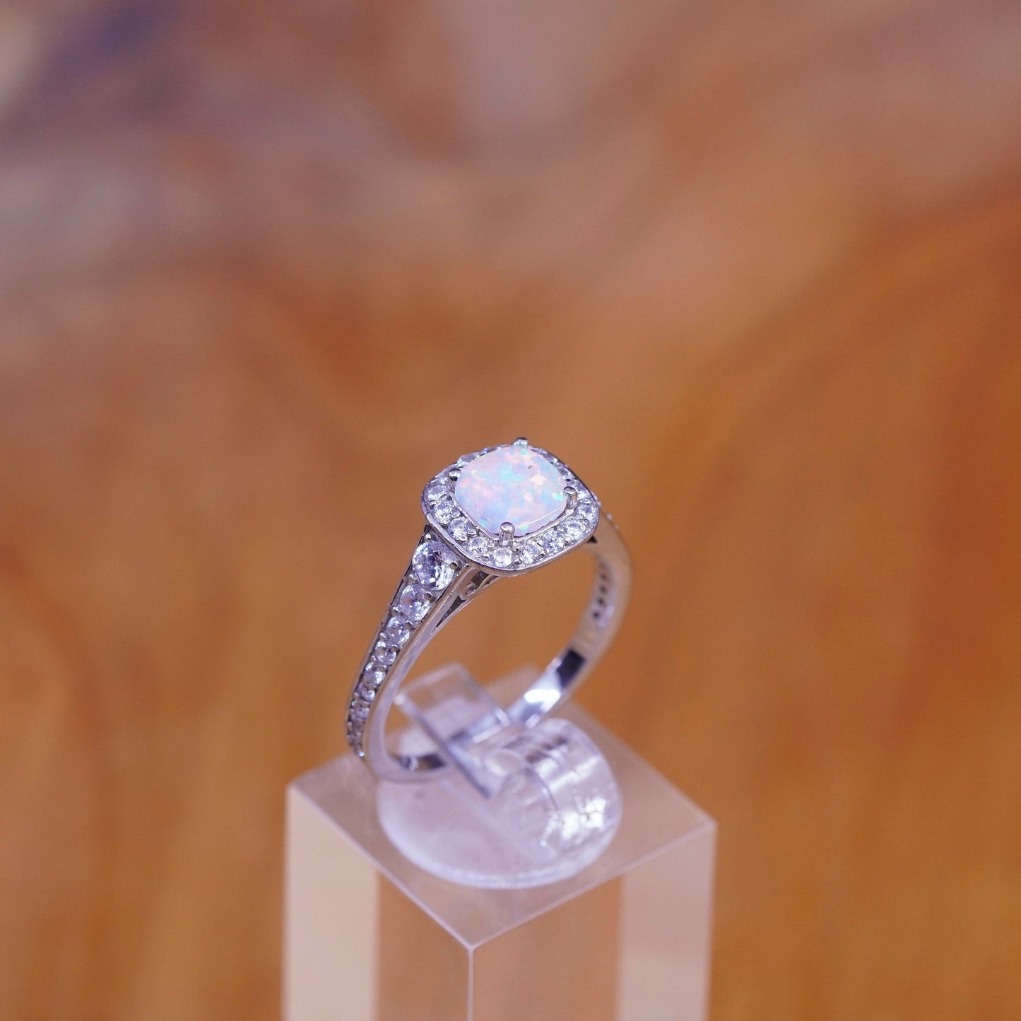 Size 8.5, vintage Southwestern Sterling 925 silver handmade ring with opal cz