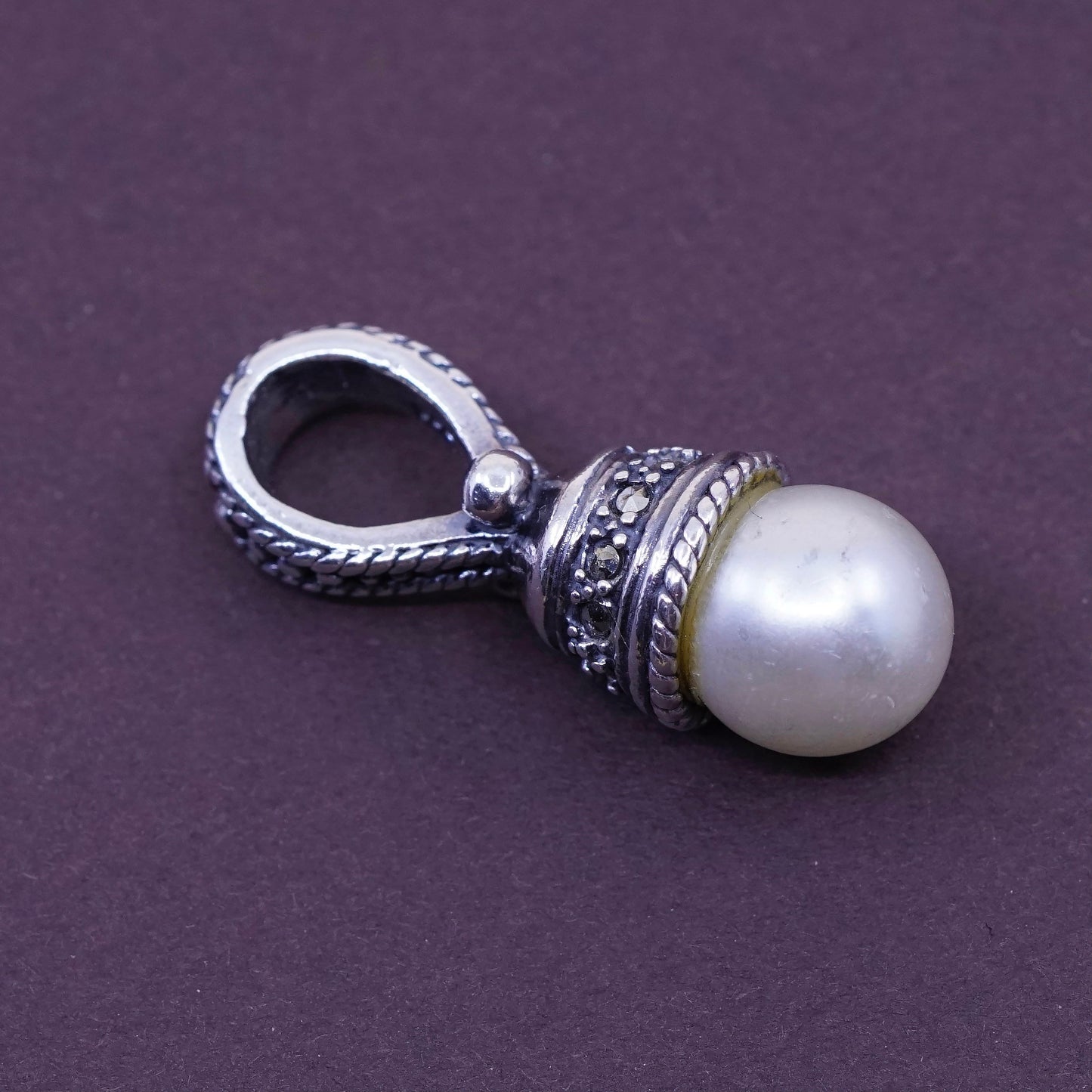 vtg Judith jack sterling 925 silver handmade pendant with marcasite and pearl