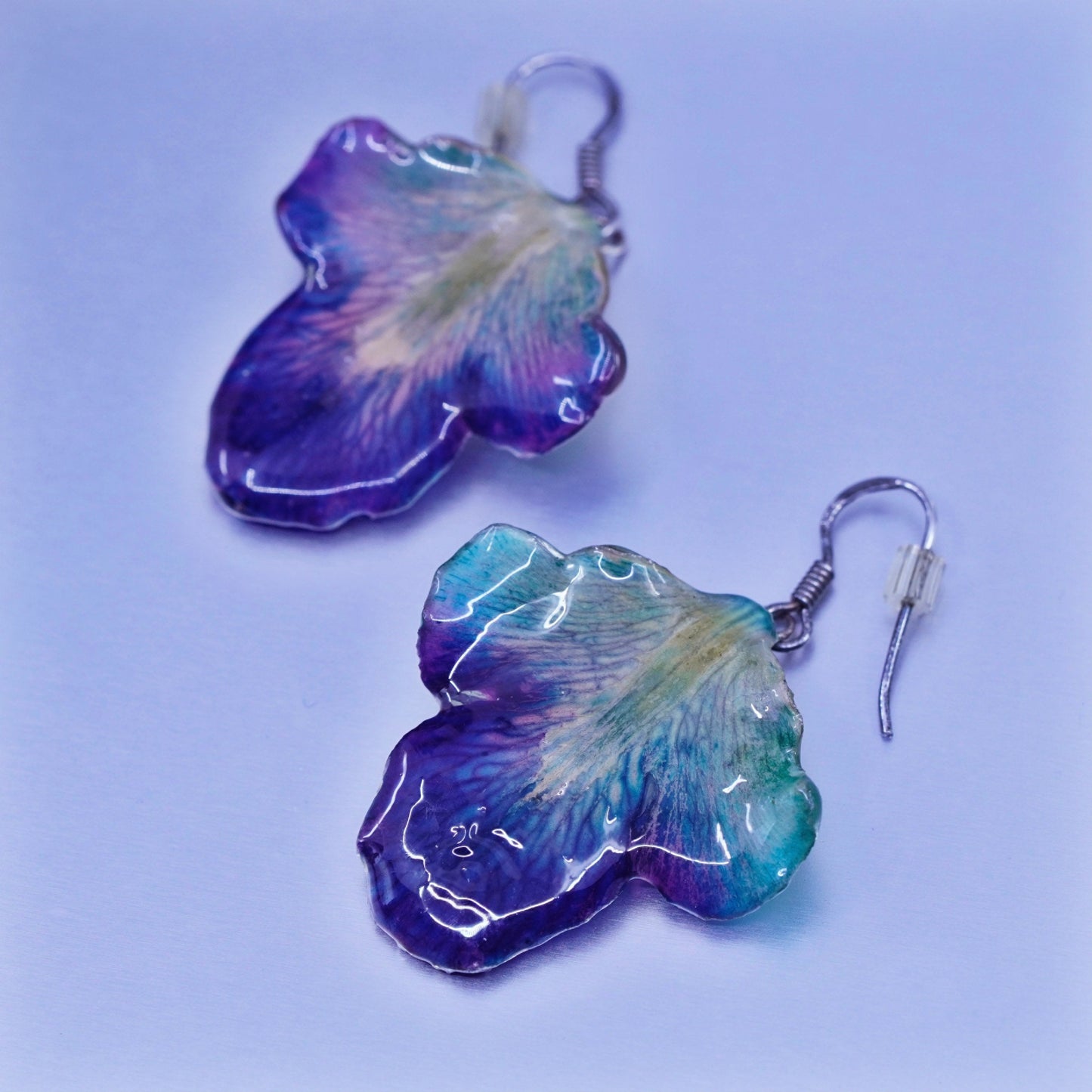 Vintage Sterling 925 silver handmade resin leaf earrings