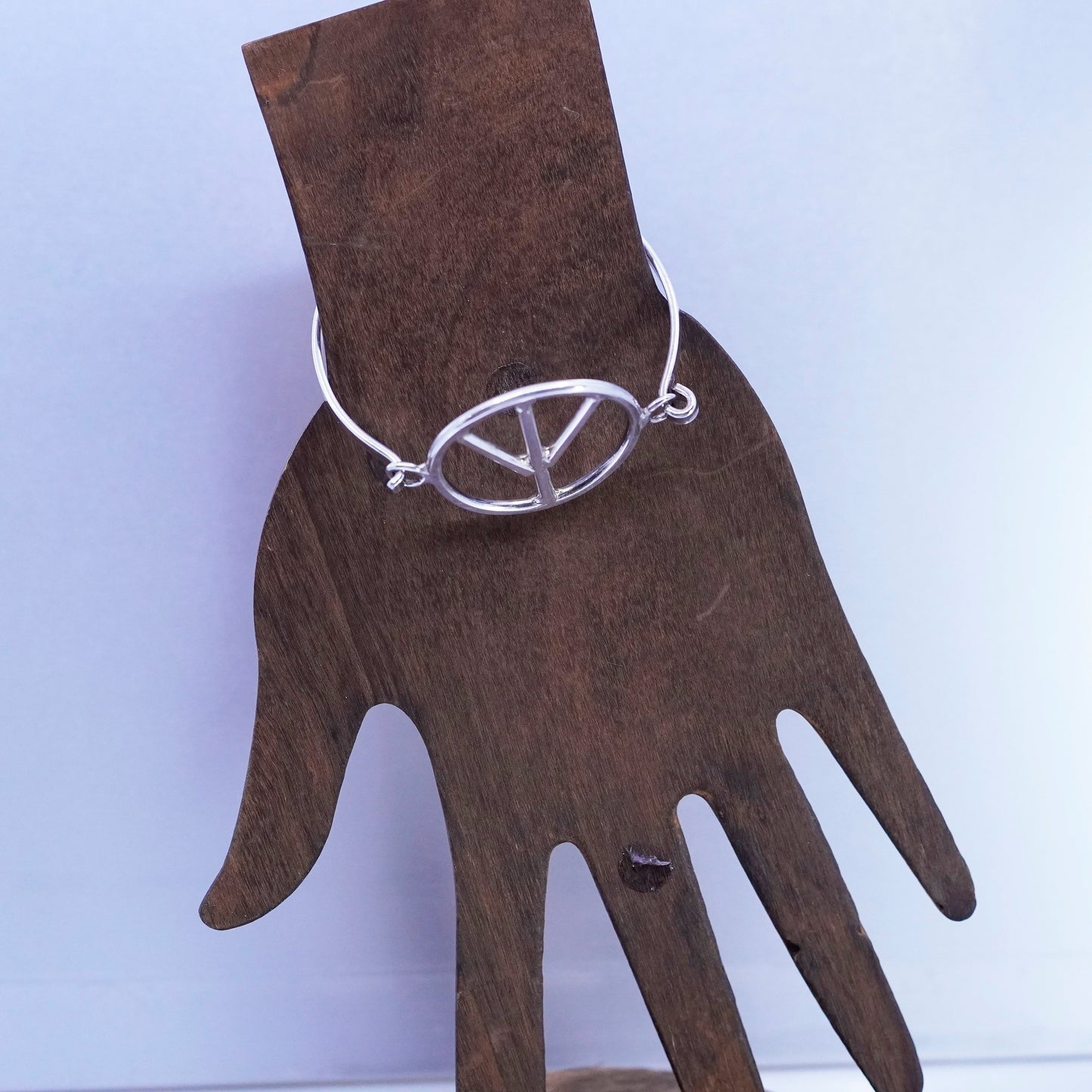6.75”, Mexico Sterling 925 silver handmade CND peace bracelet, hinged bangle