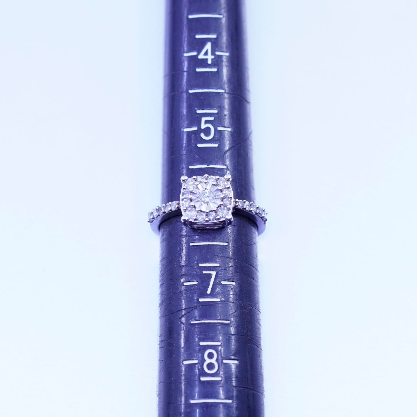 Size 6, vintage Sterling 925 silver ring with genuine cluster diamond