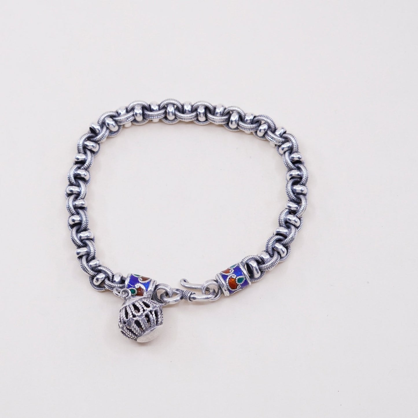6.75, 7mm, bold Sterling 925 silver handmade bracelet, Byzantine birdcage chain