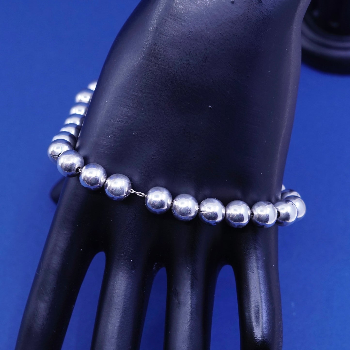 8”, 8mm, vintage Sterling silver handmade chain, 925 beads bracelet