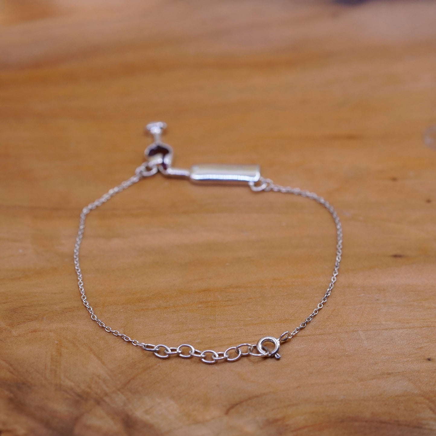 8”, sterling 925 silver handmade bracelet, circle chain with wine glass bottle