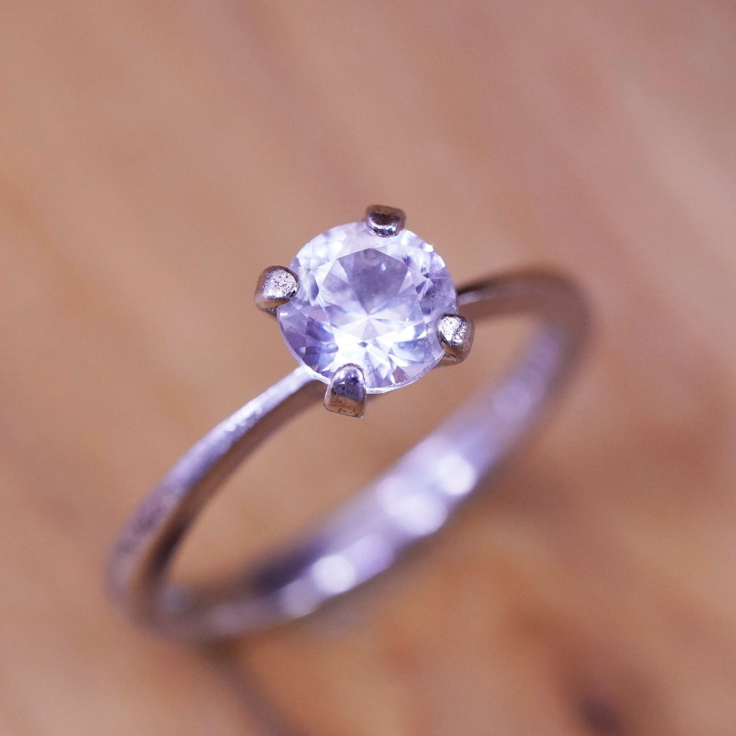 Size 7, vintage Sterling silver handmade ring, 925 engagement band with cz