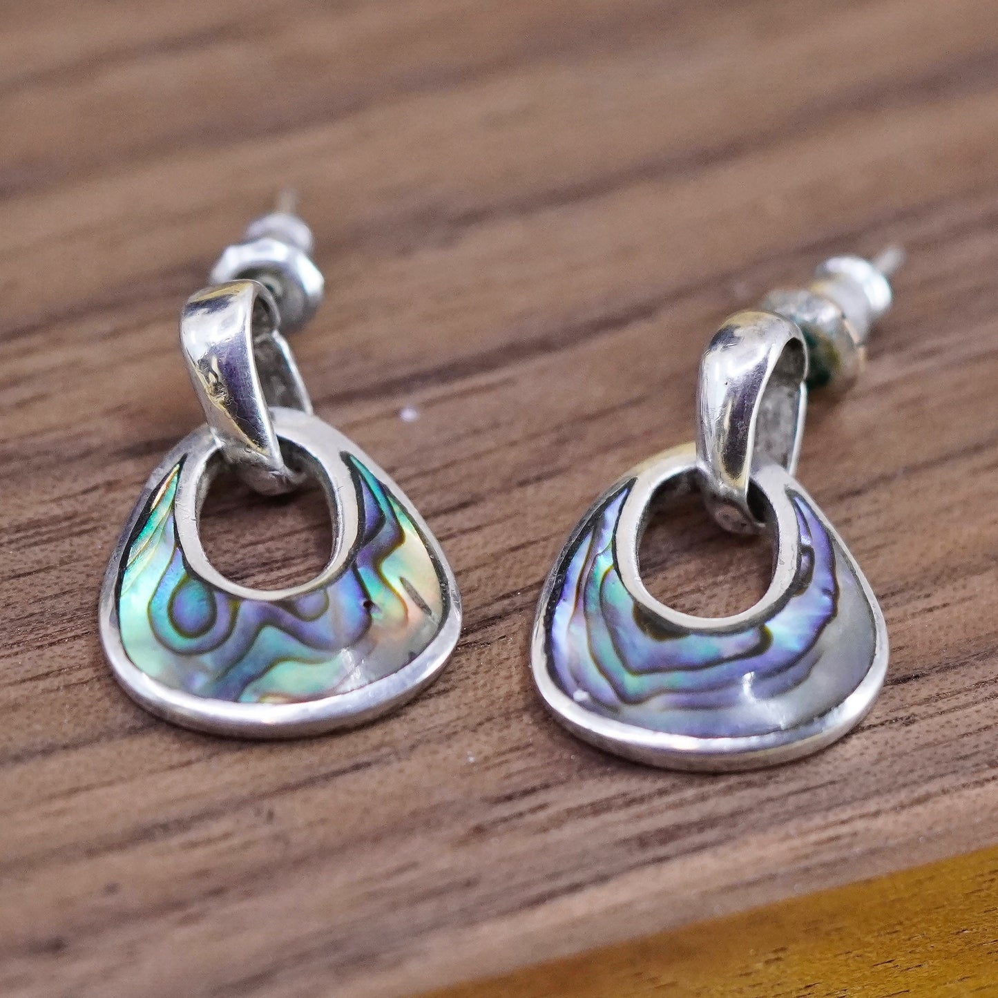 Vintage Sterling 925 silver handmade earrings with teardrop abalone