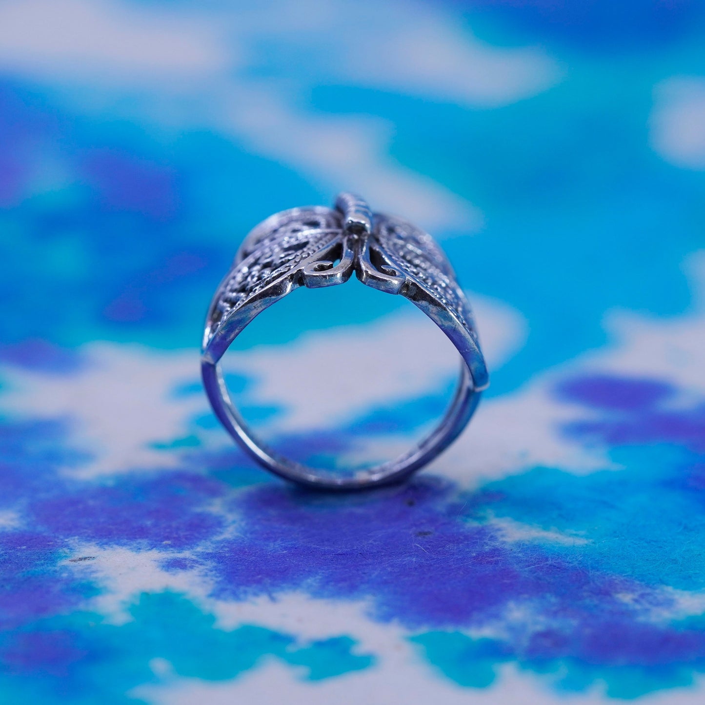 Size 6.5, vintage sterling silver handmade ring, 925 filigree butterfly band