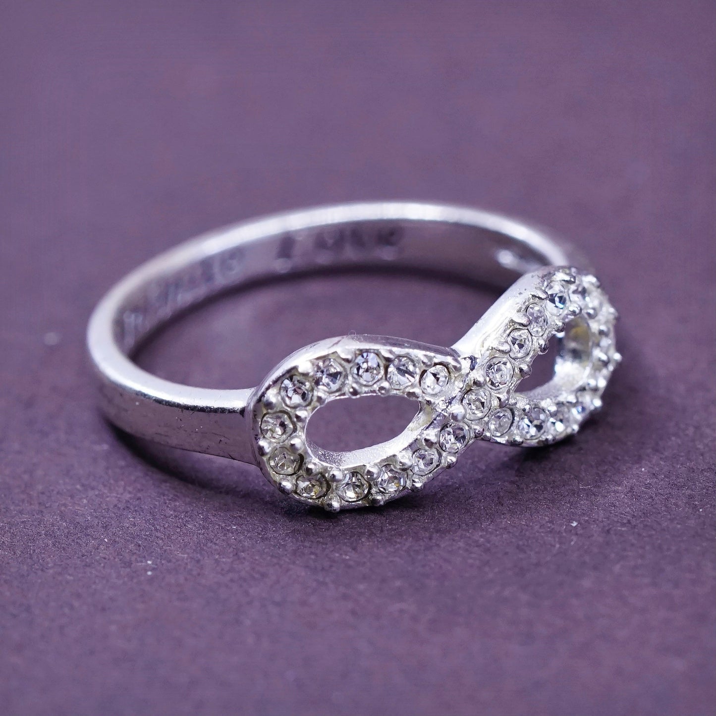 sz 7, Sterling silver handmade ring with Cz, 925 infinity band “infinite love"