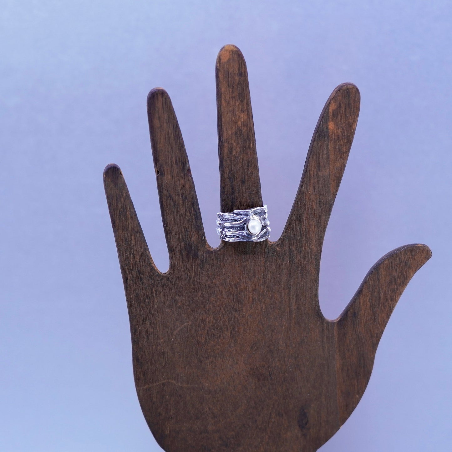 Size 7, vintage Sterling 925 silver handmade ring with pearl