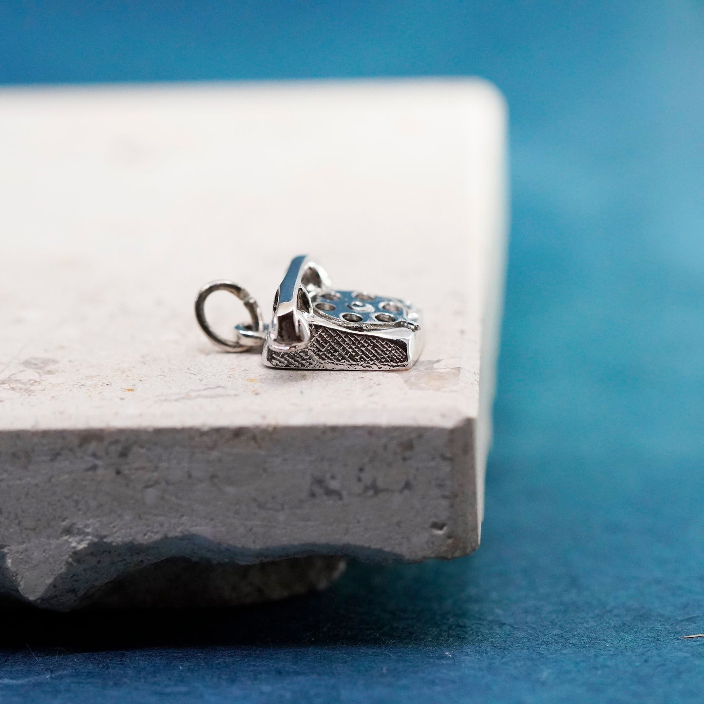 Sterling silver handmade old fashion line telephone, phone pendant, 925 charm