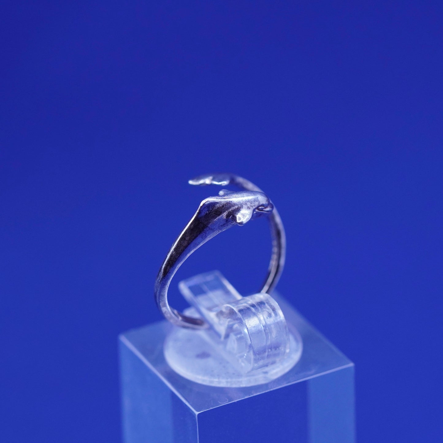 Size 4, vintage sterling silver handmade ring, 925 dolphin wrap band