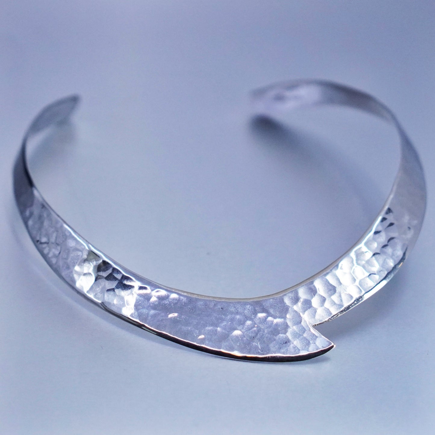 12”, vintage taxco Sterling 925 silver handmade hammered choker collar necklace