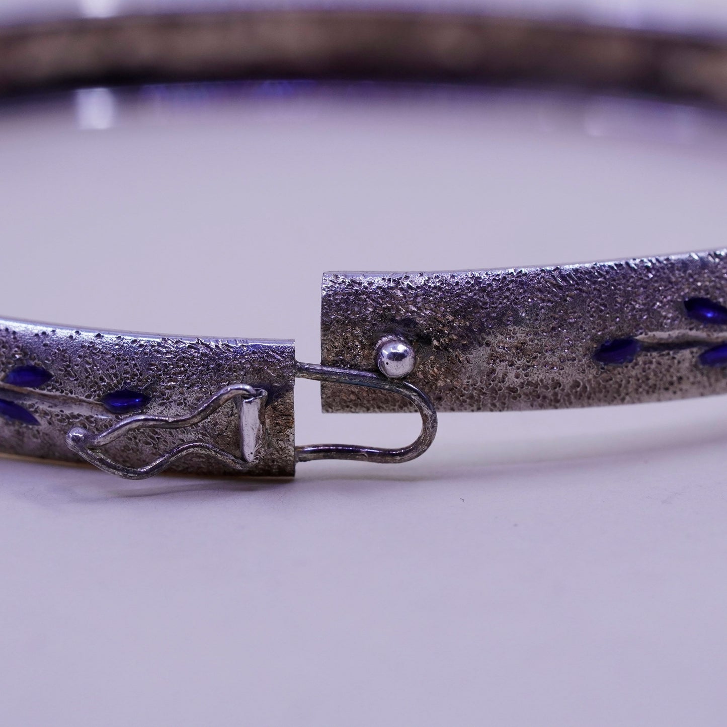 8”, Vintage sterling silver handmade bracelet, Matte enamel 925 hinged bangle