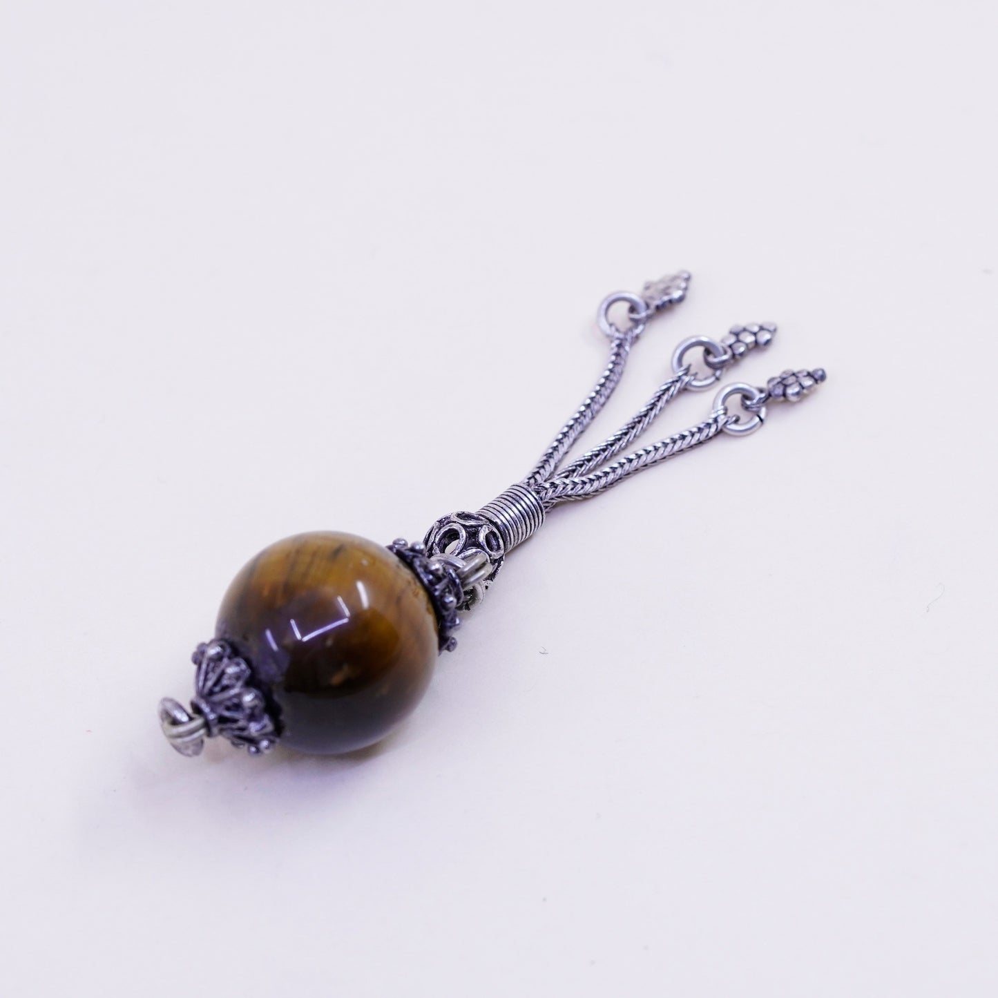 sterling silver charm with golden tiger eye and fringe, 925 handmade pendant