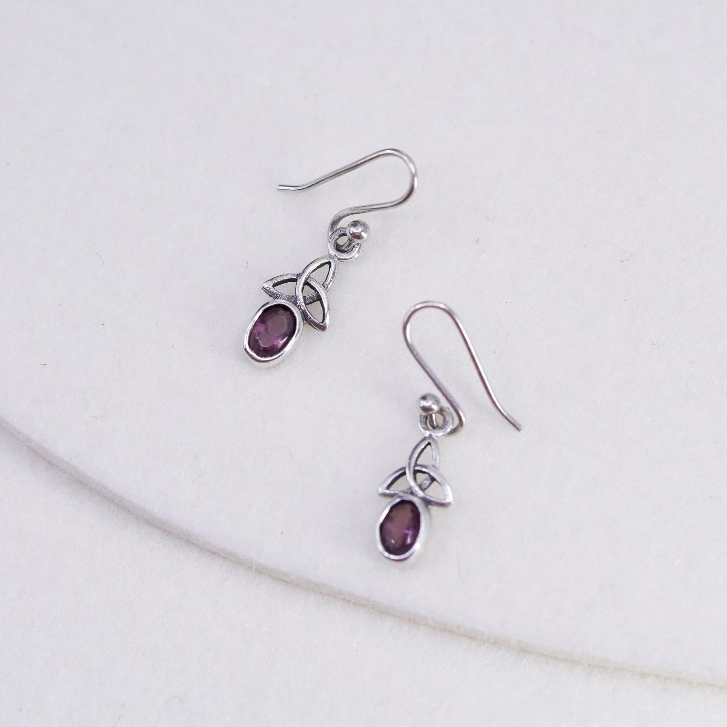 Irish Sterling 925 silver handmade filigree Celtic knot earrings with amethyst