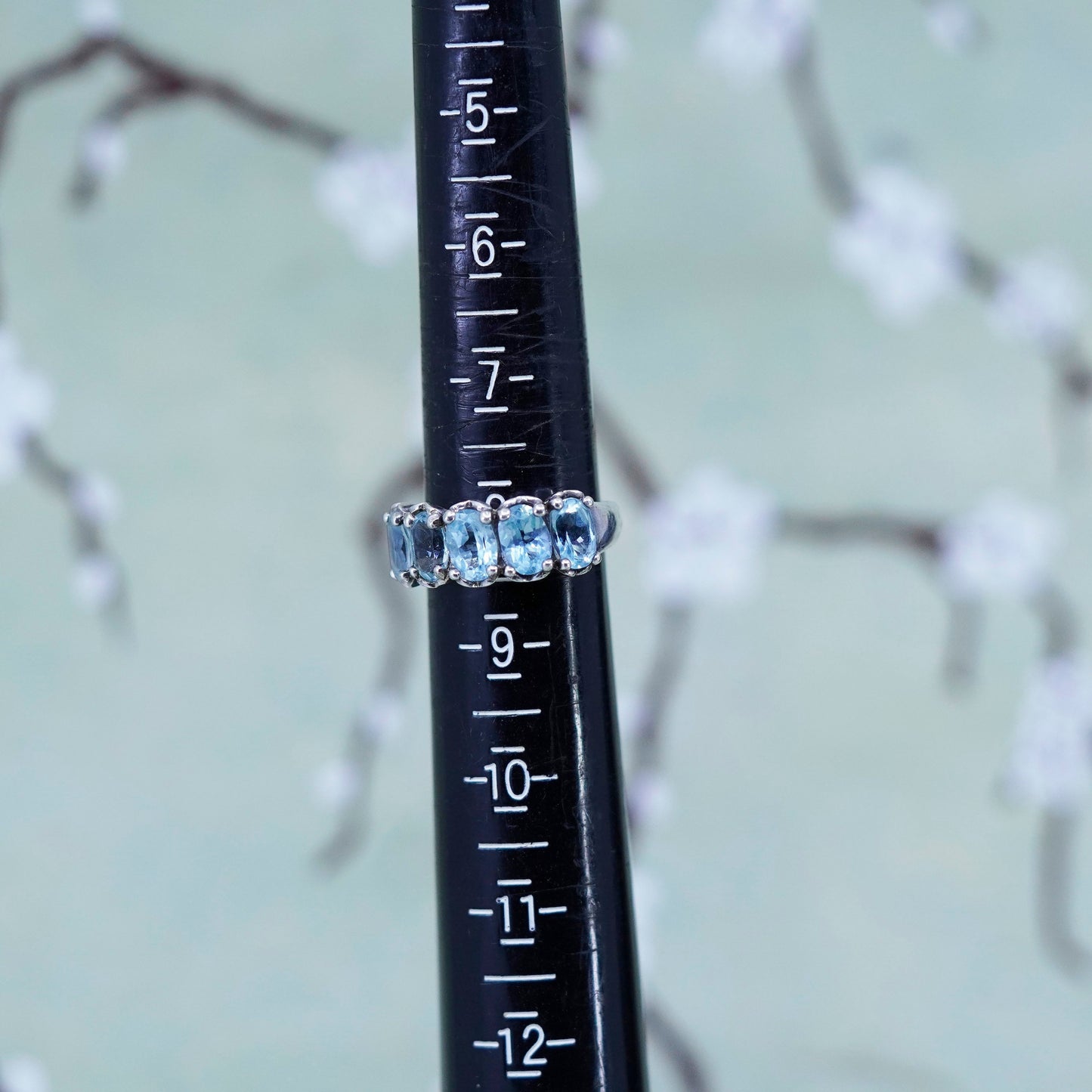 Size 8, vintage sterling 925 silver handmade stackable band ring with topaz