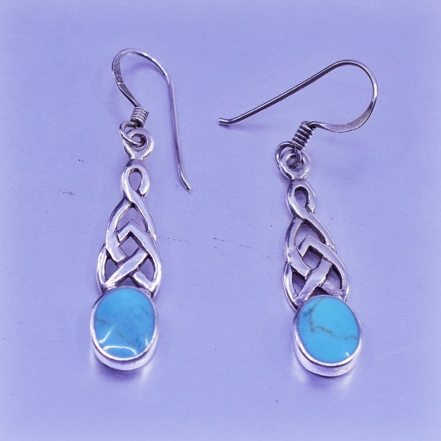 Irish Sterling 925 silver handmade filigree Celtic knot earrings turquoise
