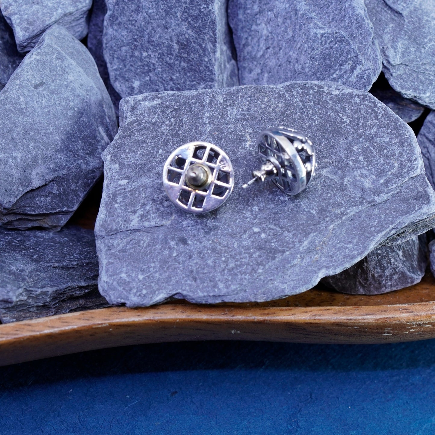 Vintage Sterling silver handmade earrings, 925 filigree swirl studs