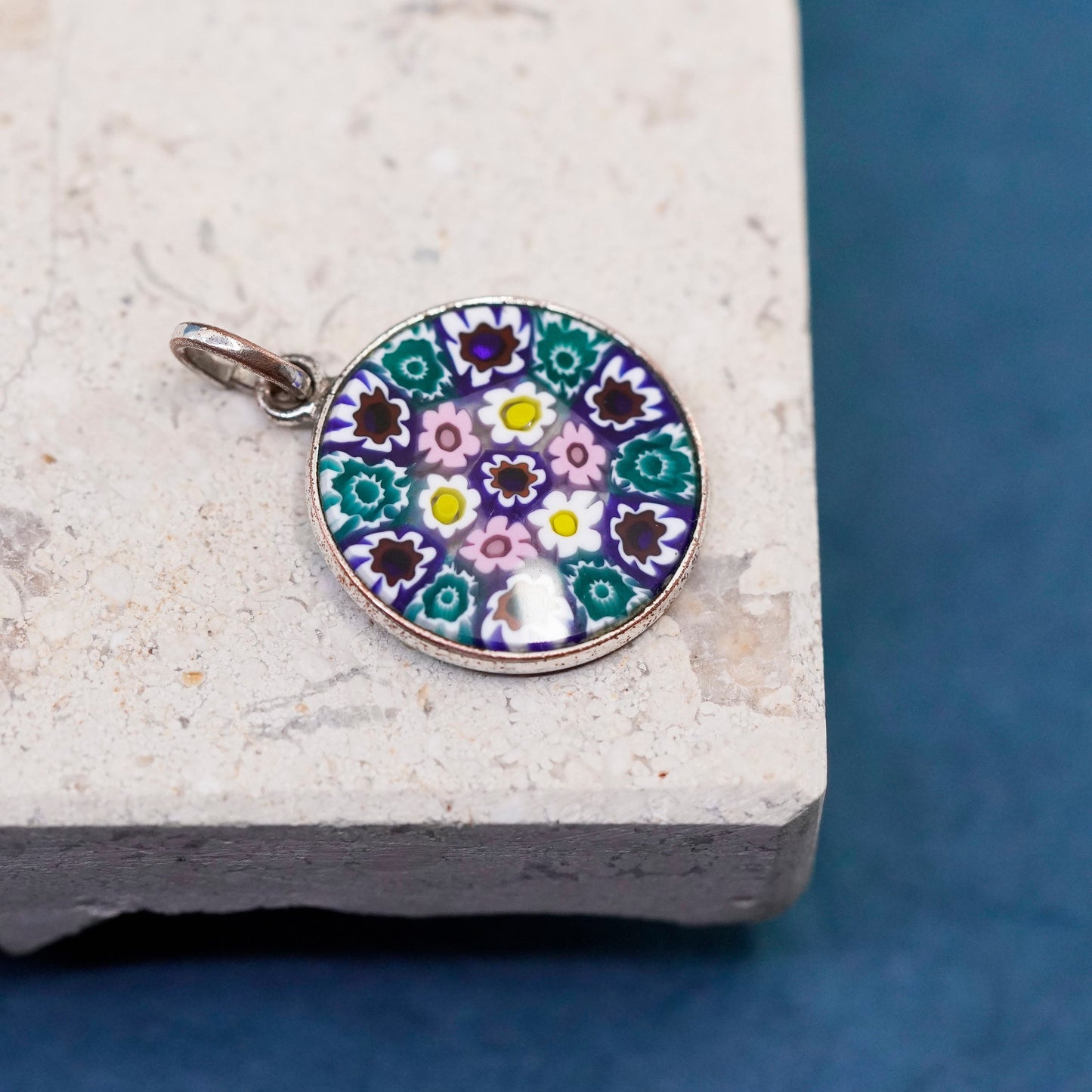 handmade sterling 925 silver tag pendant with multiciori pendant, murano glass