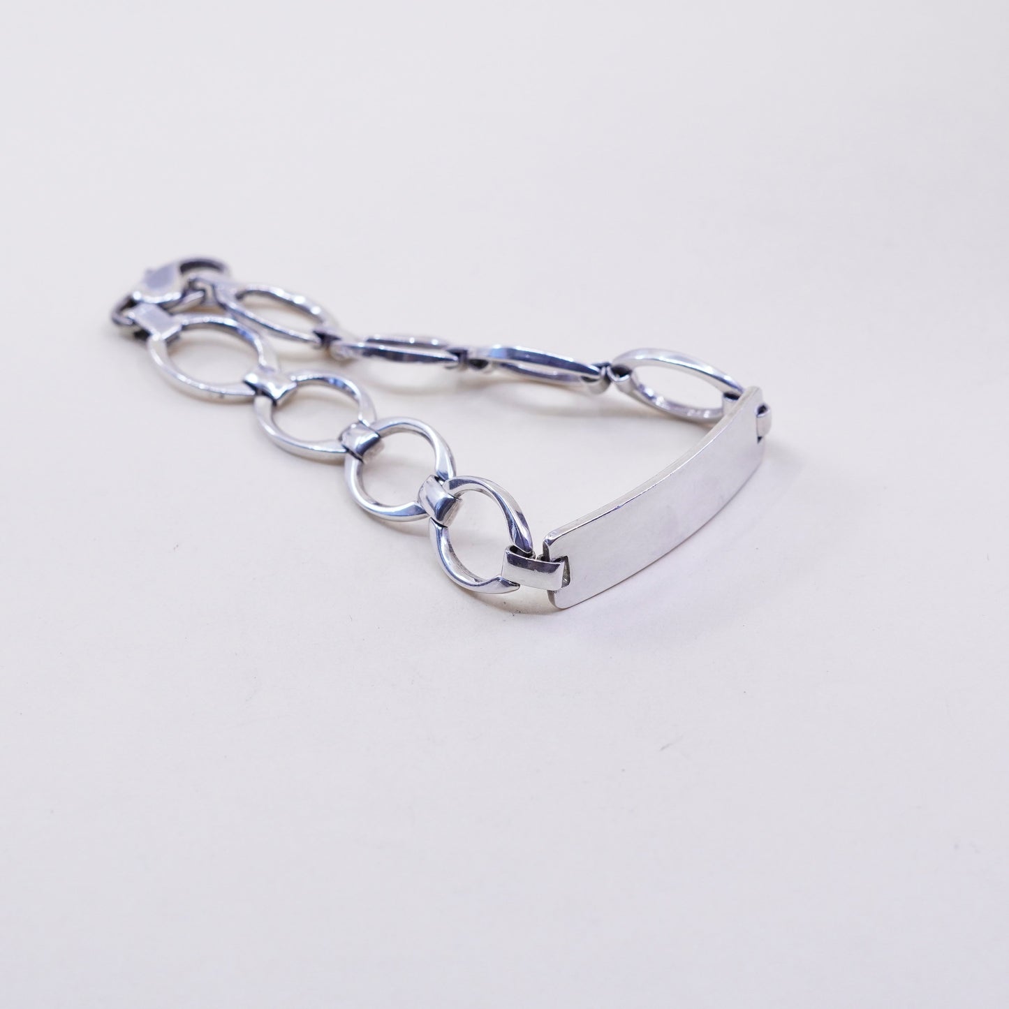 8”, Vintage sterling silver bracelet, 925 circle chain with blank bar tag