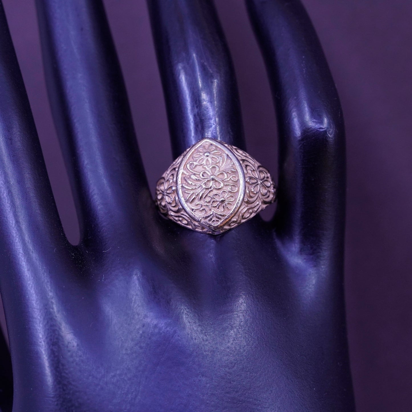 size 9.25, Native American vermeil gold over handmade ring, flower 925 band