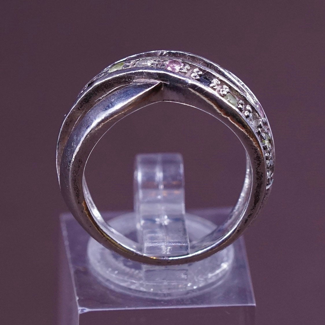 sz 6.75, vtg Sterling silver anniversary ring, 925 band w/ cluster cz