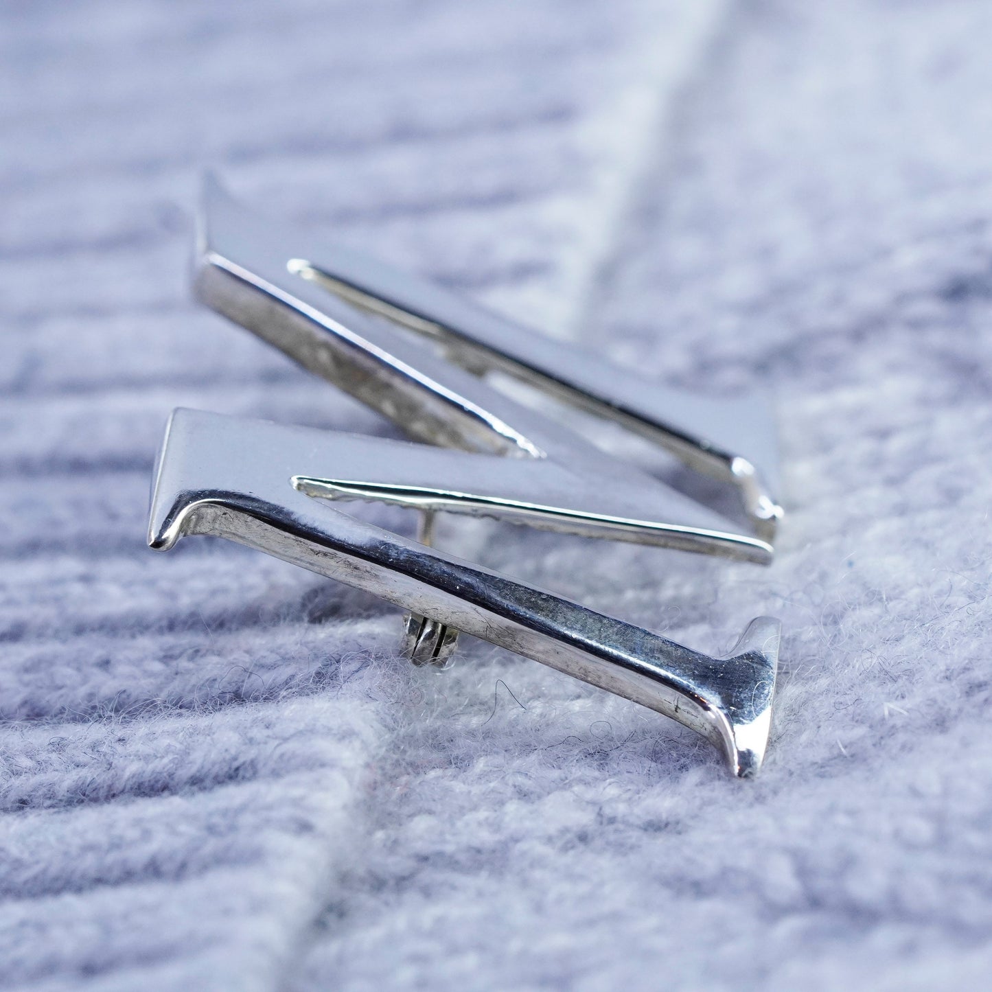 Vintage sterling silver handmade brooch, 925 letter M pin