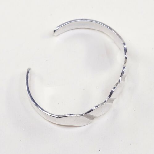 6.5”, Vtg Southwestern Modern Sterling 925 Silver Handmade Wavy cuff Bracelet