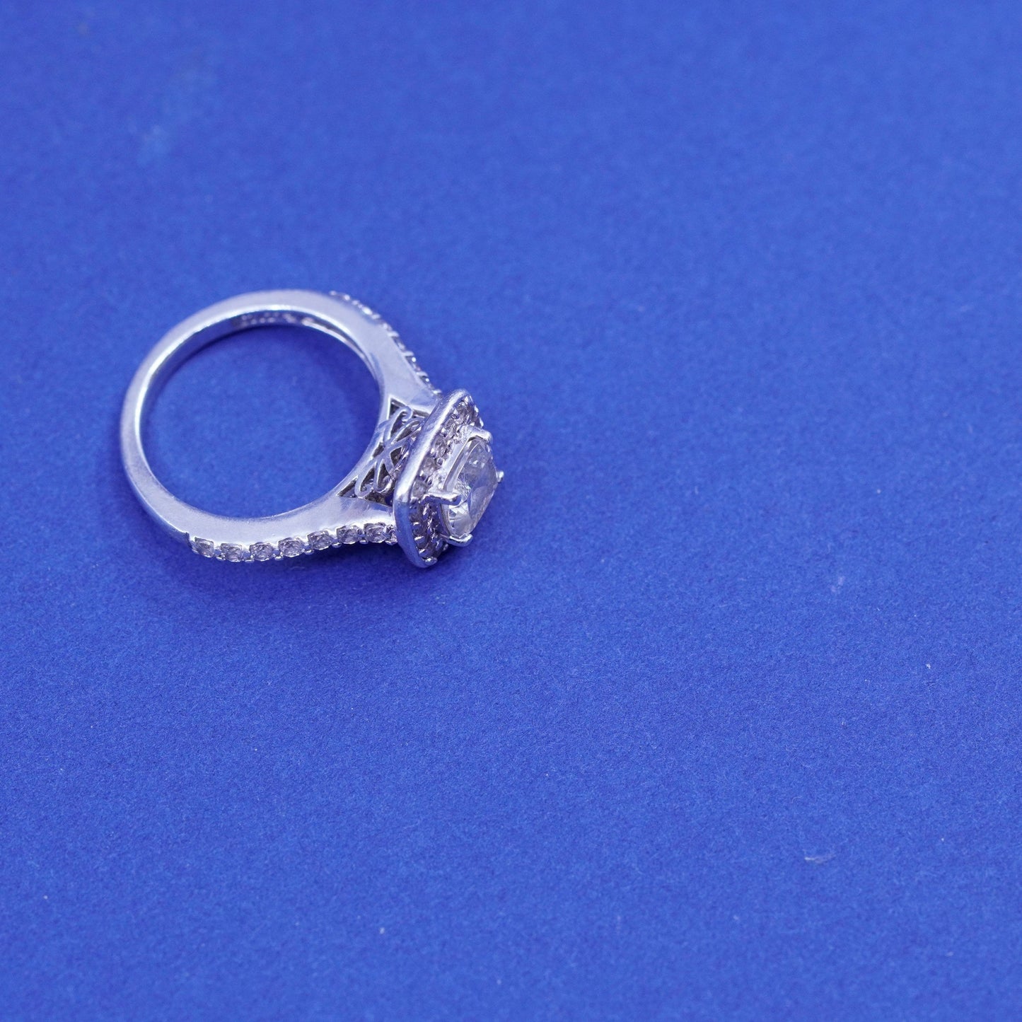 Size 5, vintage Sterling 925 silver engagement ring with cluster Cz