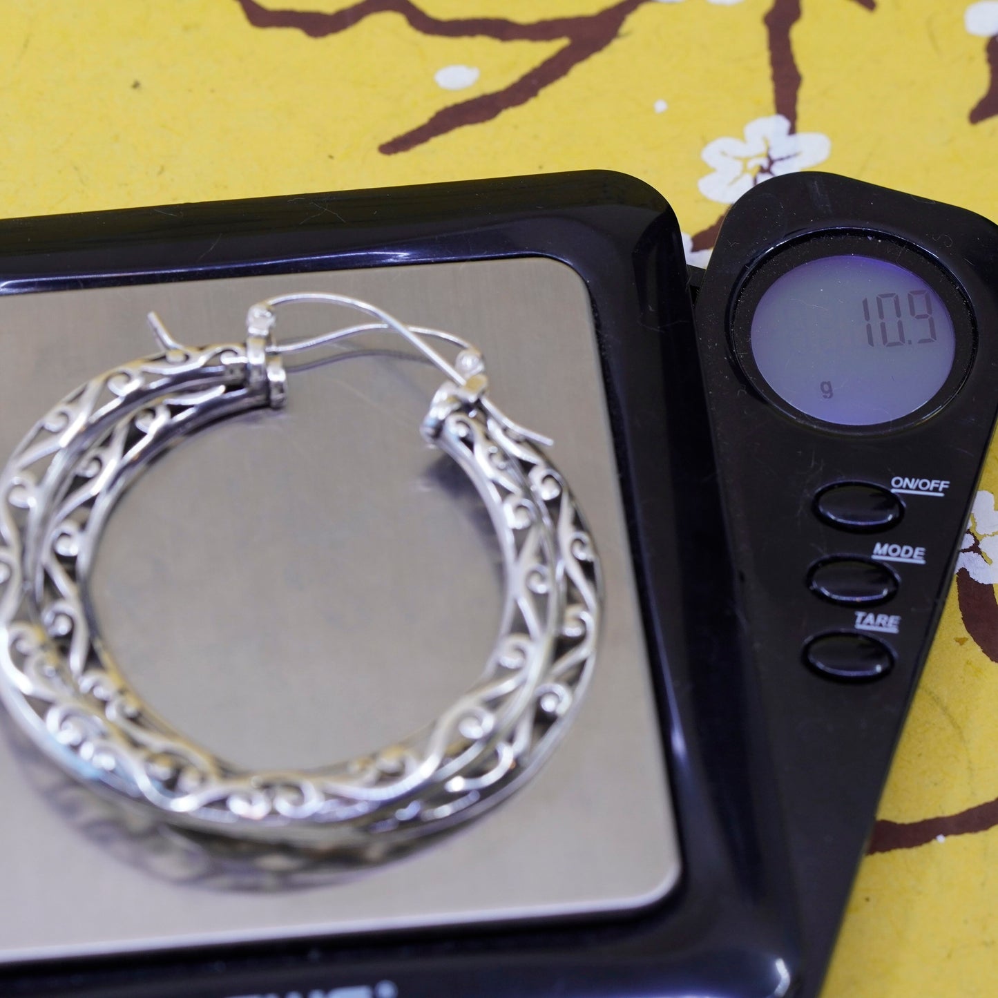 2”, vintage Sterling silver handmade earrings, filigree 925 huge hoops