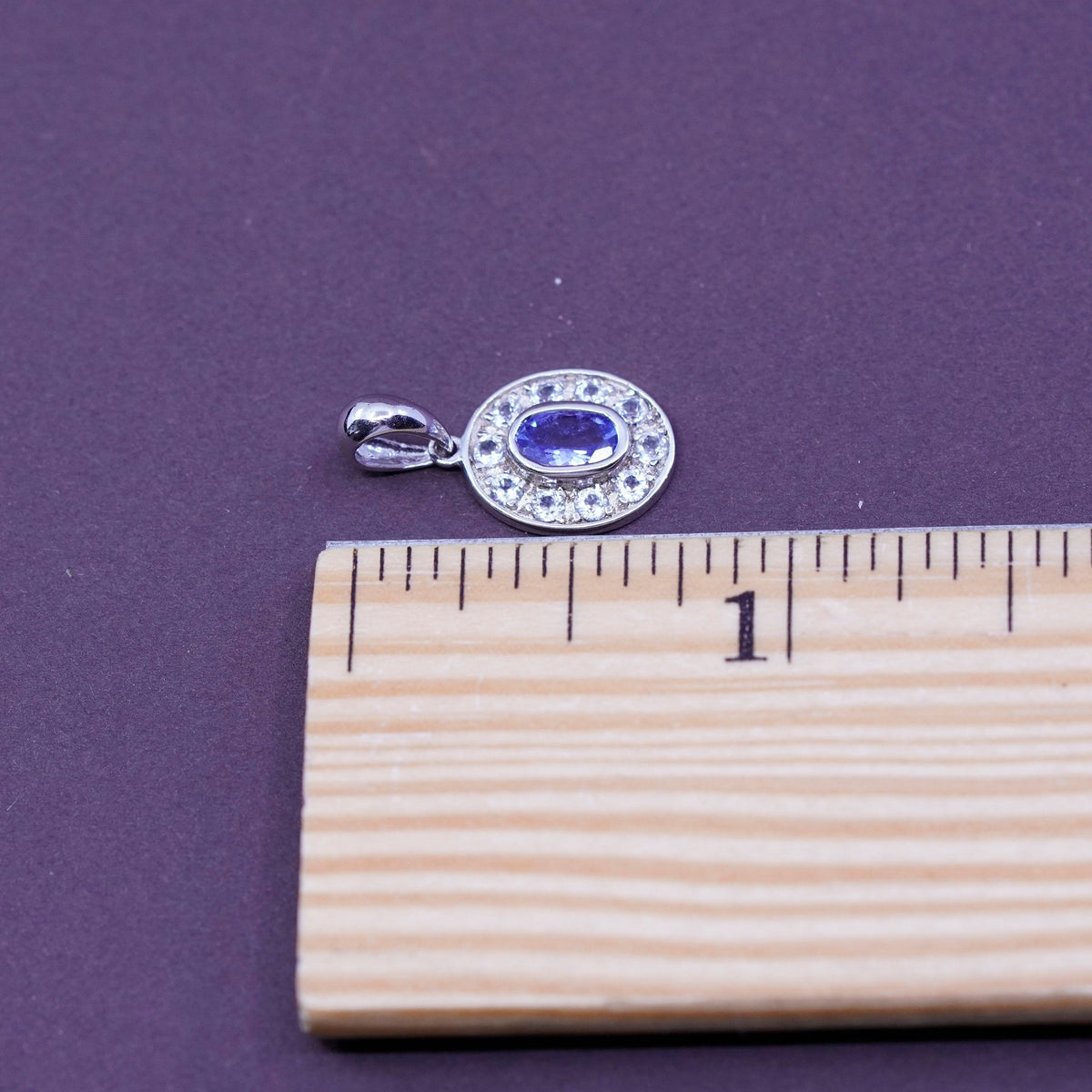 Vintage Sterling silver handmade pendant, 925 charm with amethyst and Cz