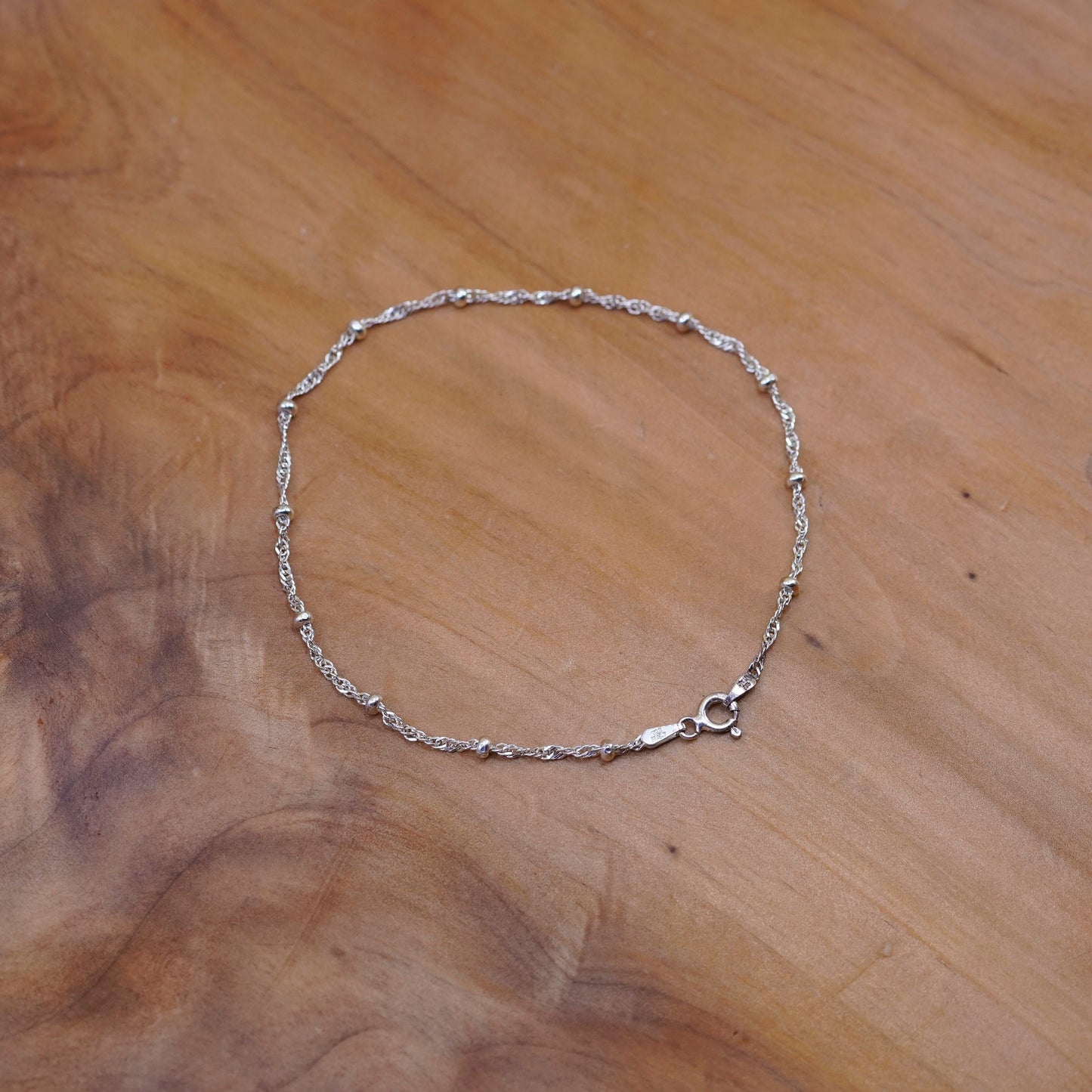 8.25”, Vintage Sterling silver handmade bracelet, 925 rope chain with beads