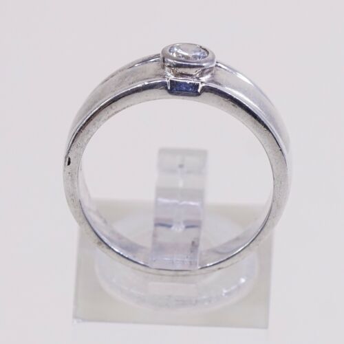 Sz 8, Vtg Sterling Silver Ring, Thailand 925 Modern Engagement Band Ring W/ CZ