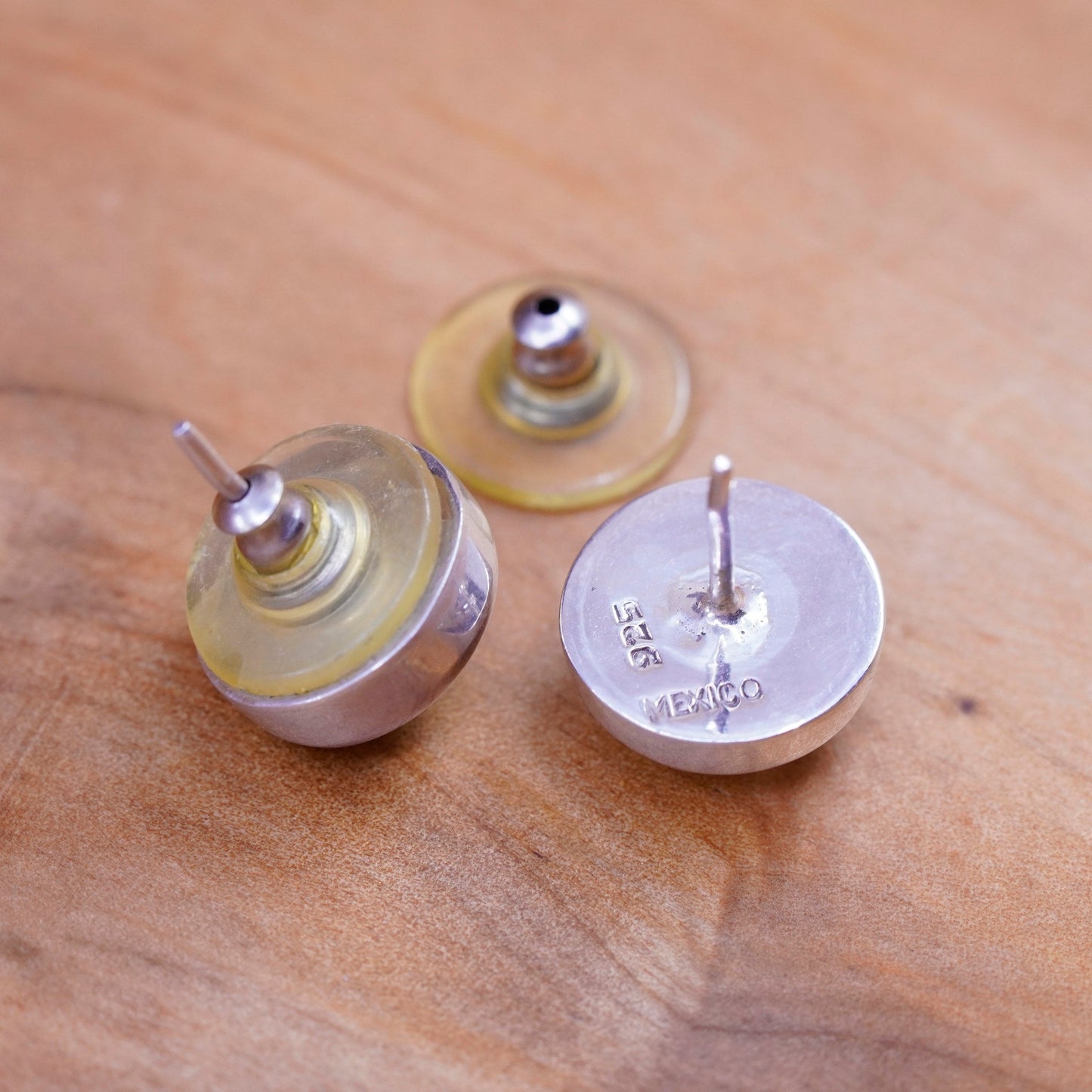vintage modern Sterling silver handmade studs, earrings with cz